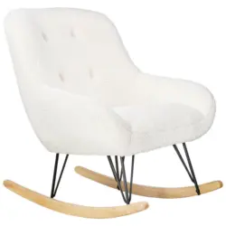 Schaukelstuhl in Bouclé, Teddystoff Creme, Naturfarben, Schwarz