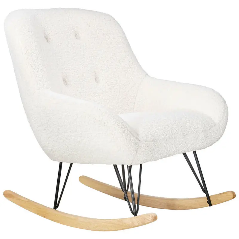 Schaukelstuhl in Bouclé, Teddystoff Creme, Naturfarben, Schwarz