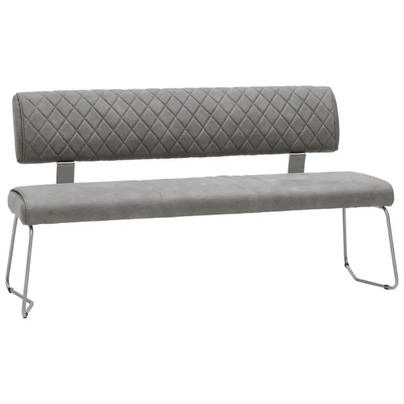Sitzbank in Metall, Textil Edelstahlfarben, Hellgrau