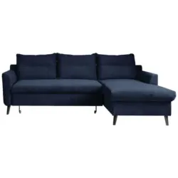 Eckschlafsofa in Velours Dunkelblau