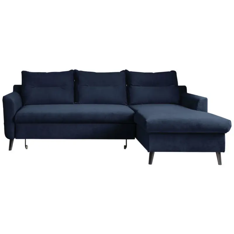 Eckschlafsofa in Velours Dunkelblau