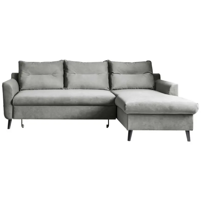 Eckschlafsofa in Velours Hellgrau