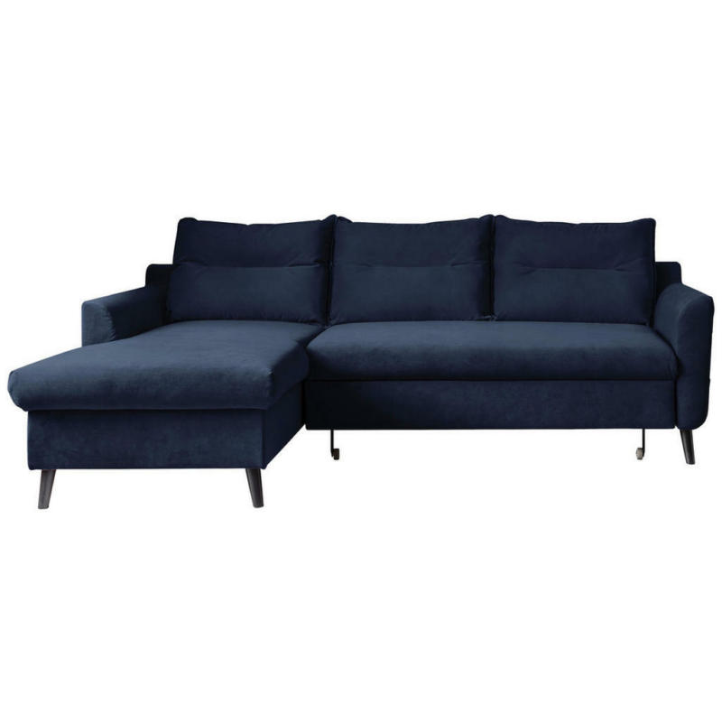 Eckschlafsofa in Velours Dunkelblau