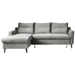 Eckschlafsofa in Velours Hellgrau