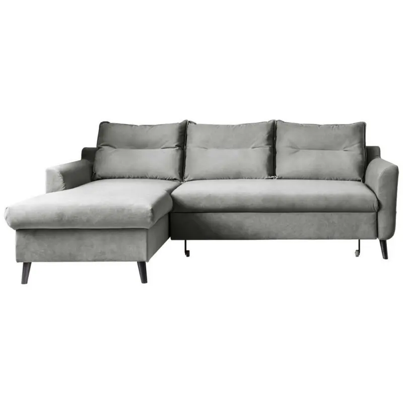 Eckschlafsofa in Velours Hellgrau