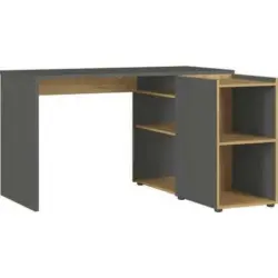 Eckschreibtisch 129/107/76 cm in Graphitfarben, Eichefarben
