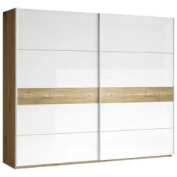 Schwebetürenschrank in Weiß, Eichefarben