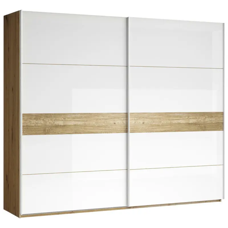 Schwebetürenschrank in Weiß, Eichefarben
