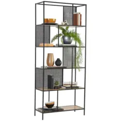 Regal 76/180/33 cm Schwarz, Eichefarben