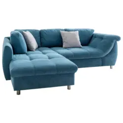 Ecksofa in Mikrofaser Blau, Silberfarben