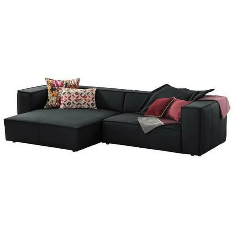 Ecksofa in Echtleder Schwarz
