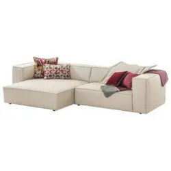 Ecksofa in Echtleder Beige