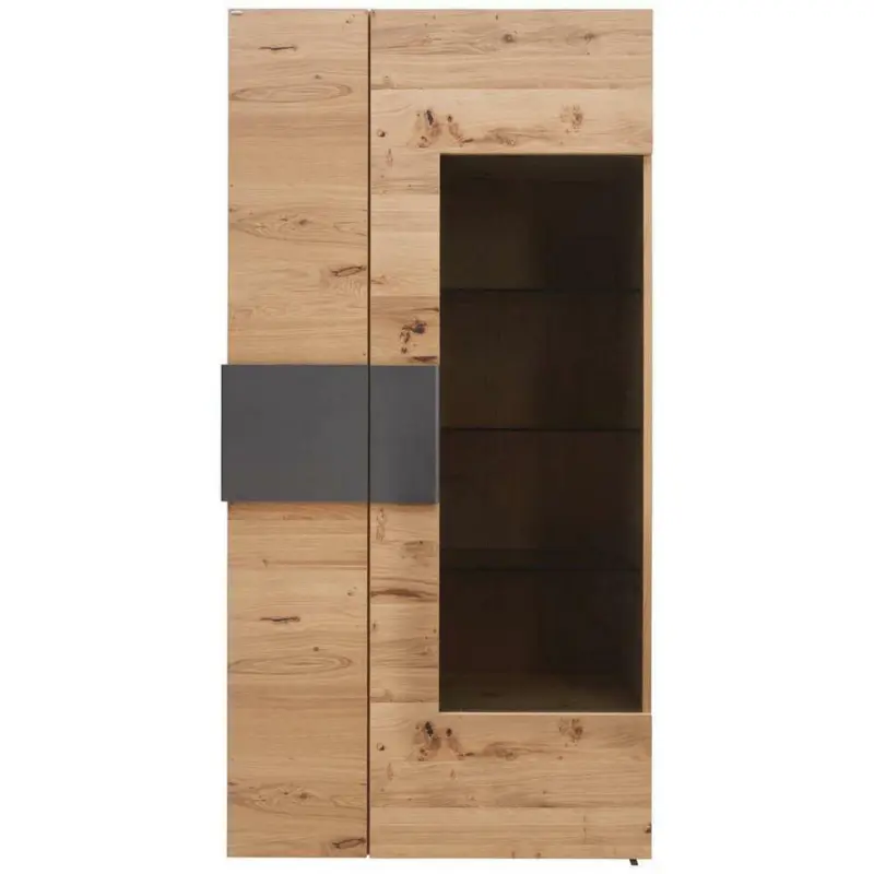Vitrine in furniert, mehrschichtige Massivholzplatte (Tischlerplatte) Wildeiche Anthrazit, Eichefarben