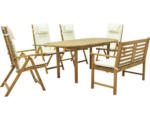 Hornbach Gartenmöbelset Garden Place Alina 6-teilig bestehend aus: 4x Stühle, Bank, Tisch Holz Akazie geölt klappbar Ausziehtisch