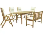 Hornbach Gartenmöbelset Garden Place Alina 6-teilig bestehend aus: 4x Stühle, Bank, Tisch Holz Akazie geölt klappbar Ausziehtisch