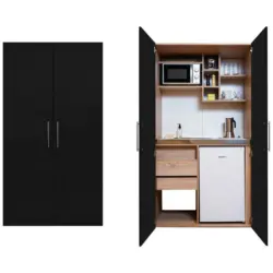 Schrankküche in Schwarz, Eichefarben