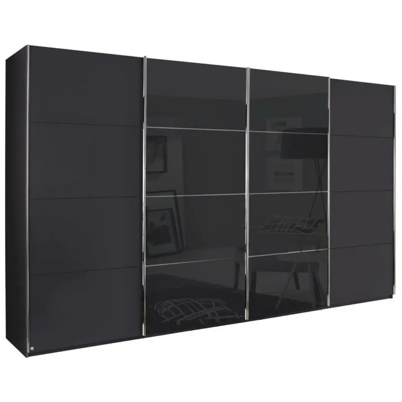 Schwebetürenschrank in Graphitfarben, Schwarz