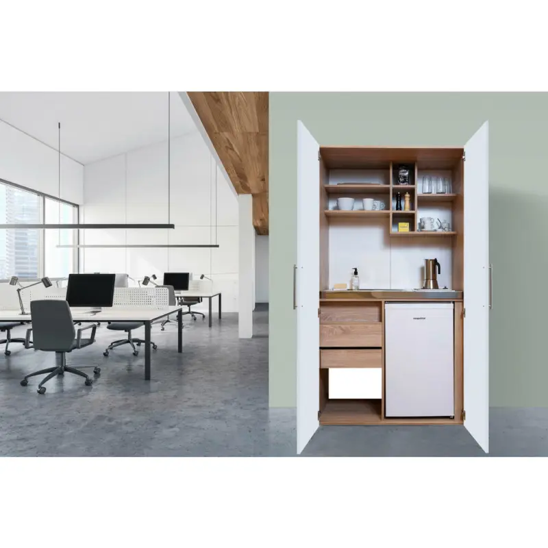 Schrankküche in Weiß, Eichefarben