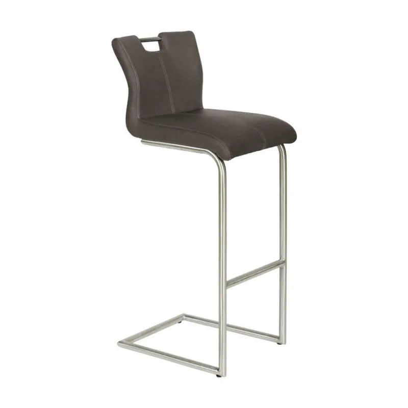 Barhocker in Metall, Textil Braun, Edelstahlfarben
