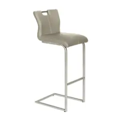 Barhocker in Metall, Textil Taupe, Edelstahlfarben