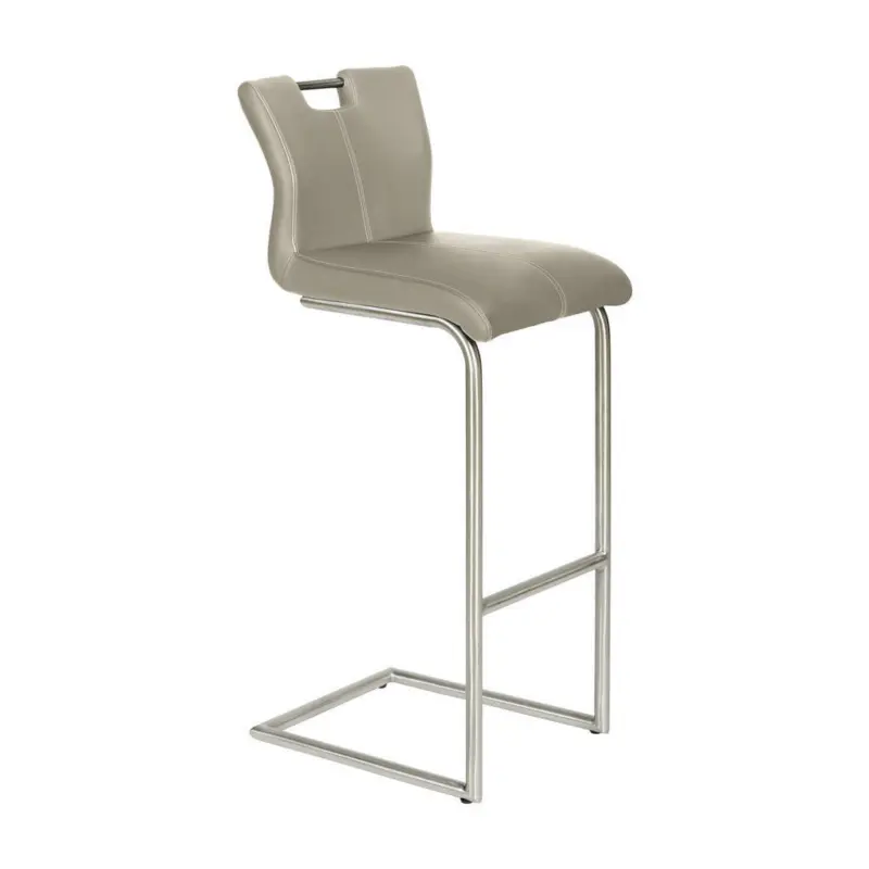 Barhocker in Metall, Textil Taupe, Edelstahlfarben