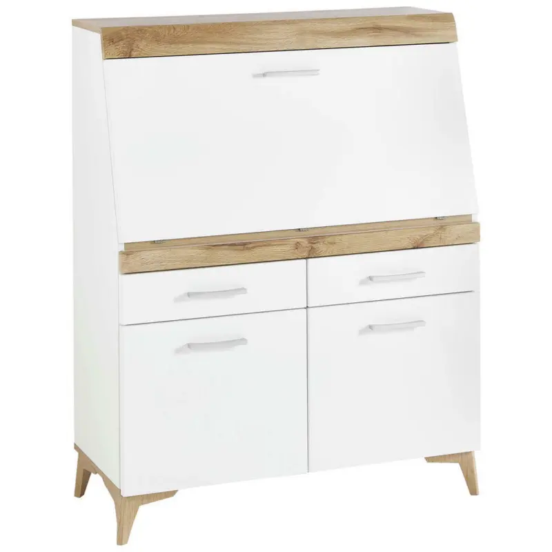 Sekretär in Weiß, Eichefarben