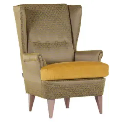 Ohrensessel in Chenille Gelb, Grau, Eichefarben