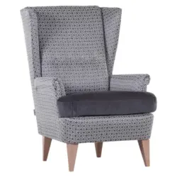 Ohrensessel in Chenille Grau, Weiß, Eichefarben
