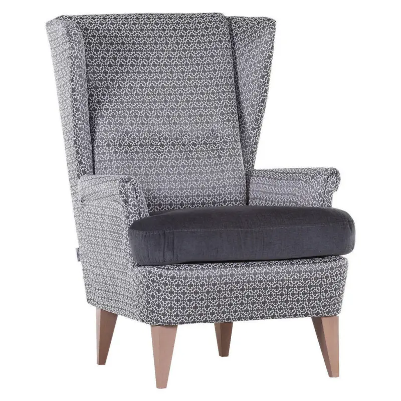 Ohrensessel in Chenille Grau, Weiß, Eichefarben