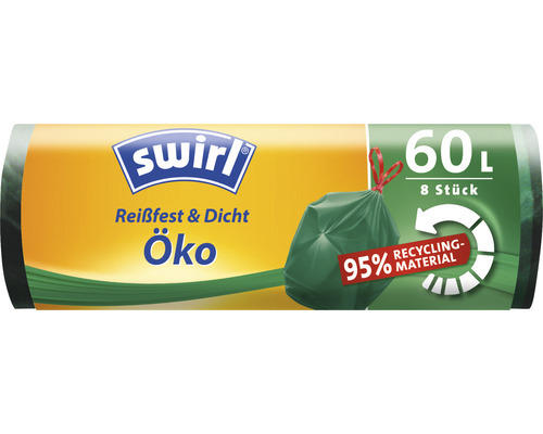 Öko-Müllbeutel mit Zuziehband Swirl® 60 l 8 Stk. grün