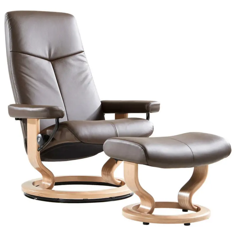 Relaxsesselset in Holz, Leder Braun