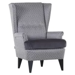 Ohrensessel in Chenille Grau, Schwarz, Weiß