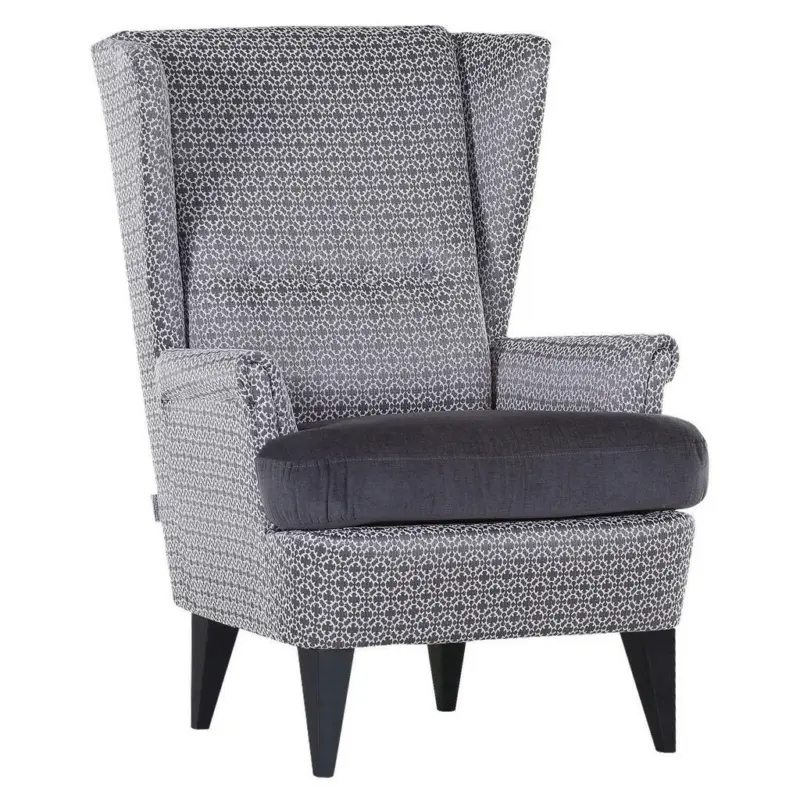 Ohrensessel in Chenille Grau, Schwarz, Weiß