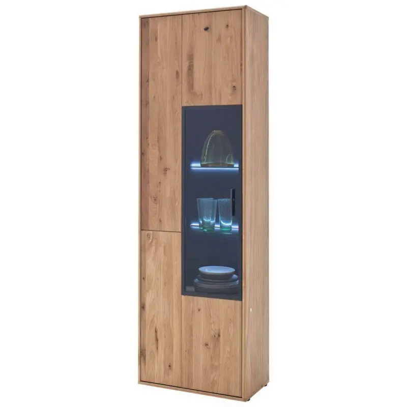 Vitrine in furniert, massiv Asteiche Eichefarben