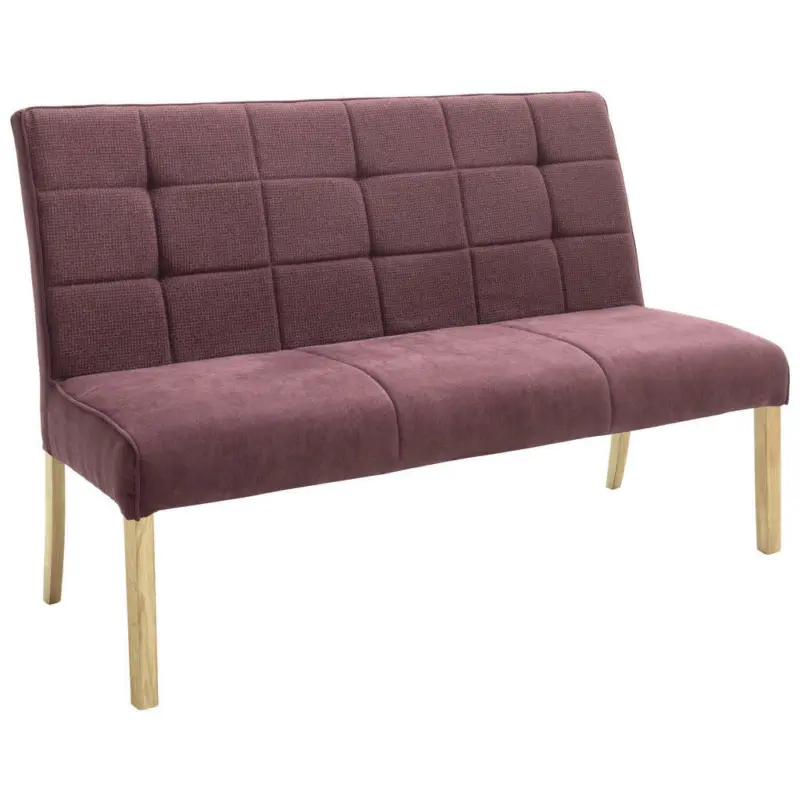 Sitzbank in Holz, Textil Eichefarben, Bordeaux