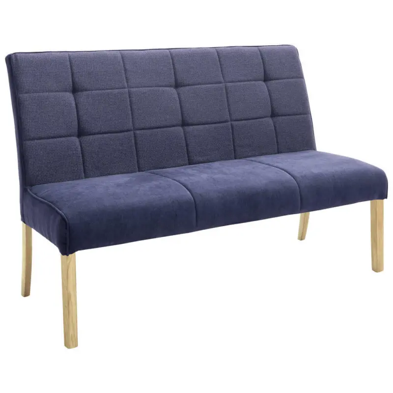 Polsterbank in Holz, Textil Eichefarben, Dunkelblau