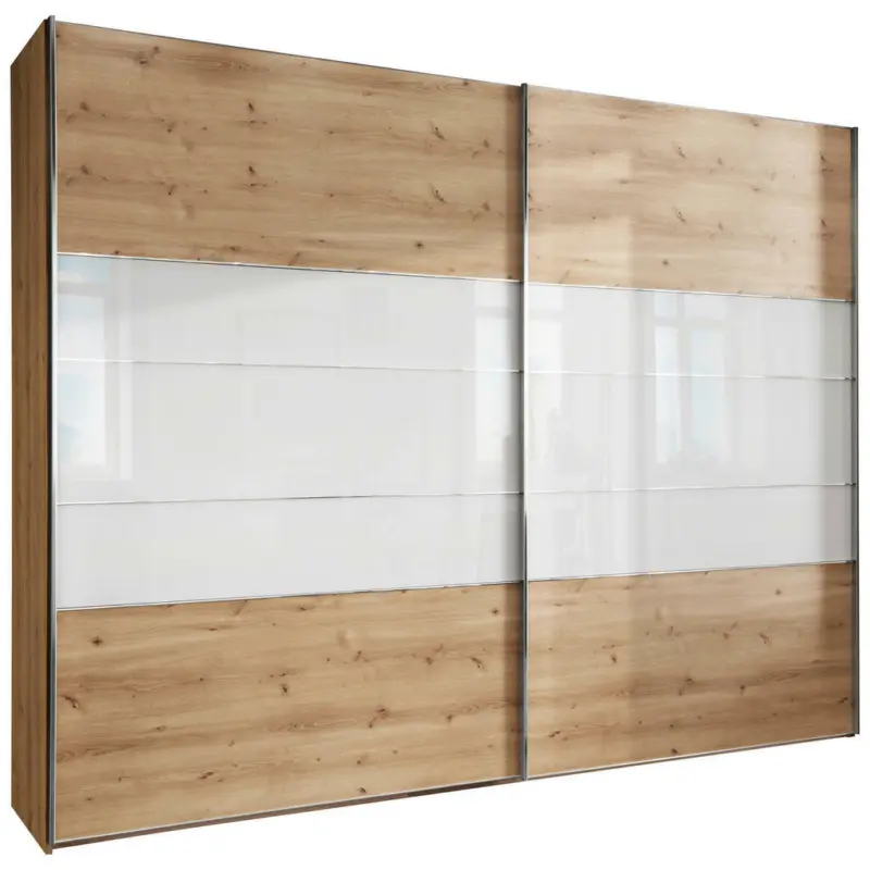 Schwebetürenschrank in Weiß, Eiche Bianco