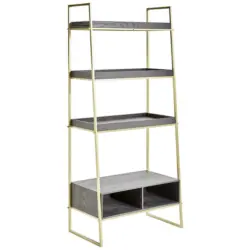 Regal 64,5/140/35,5 cm Naturfarben, Schwarz, Goldfarben