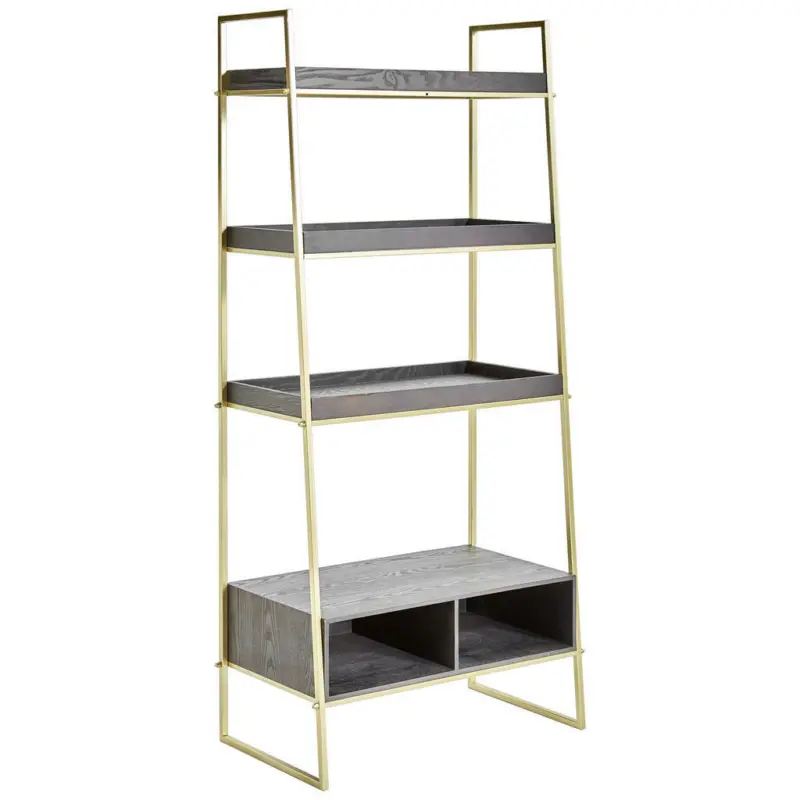 Regal 64,5/140/35,5 cm Naturfarben, Schwarz, Goldfarben