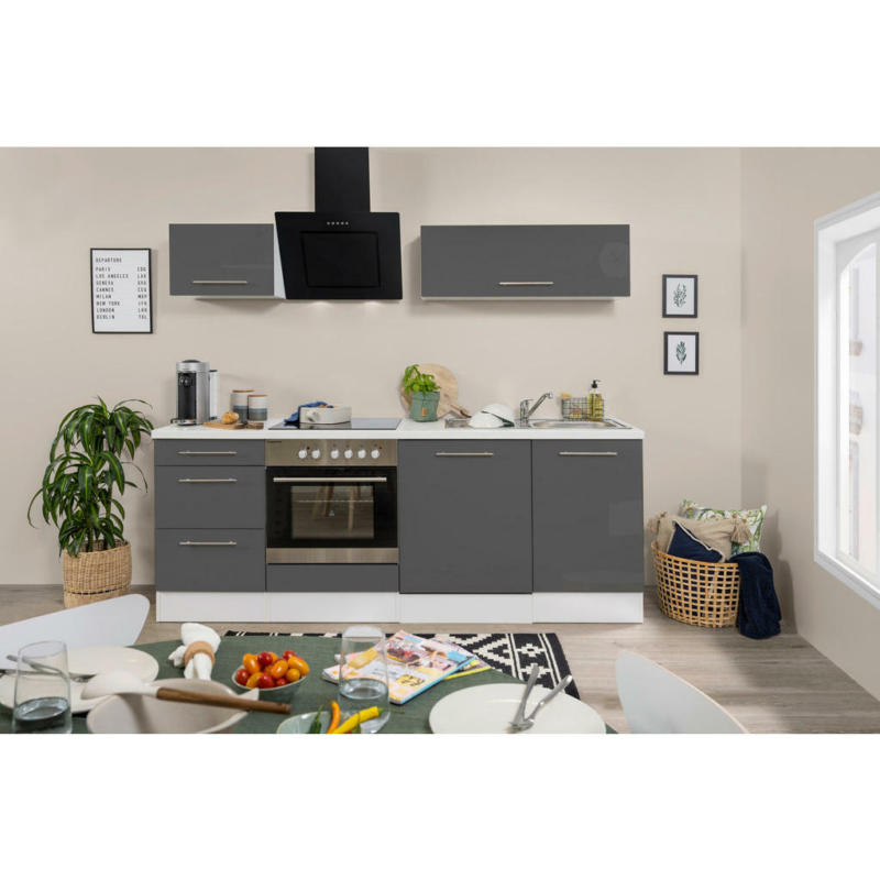 Küchenblock 220 cm in Grau, Weiß
