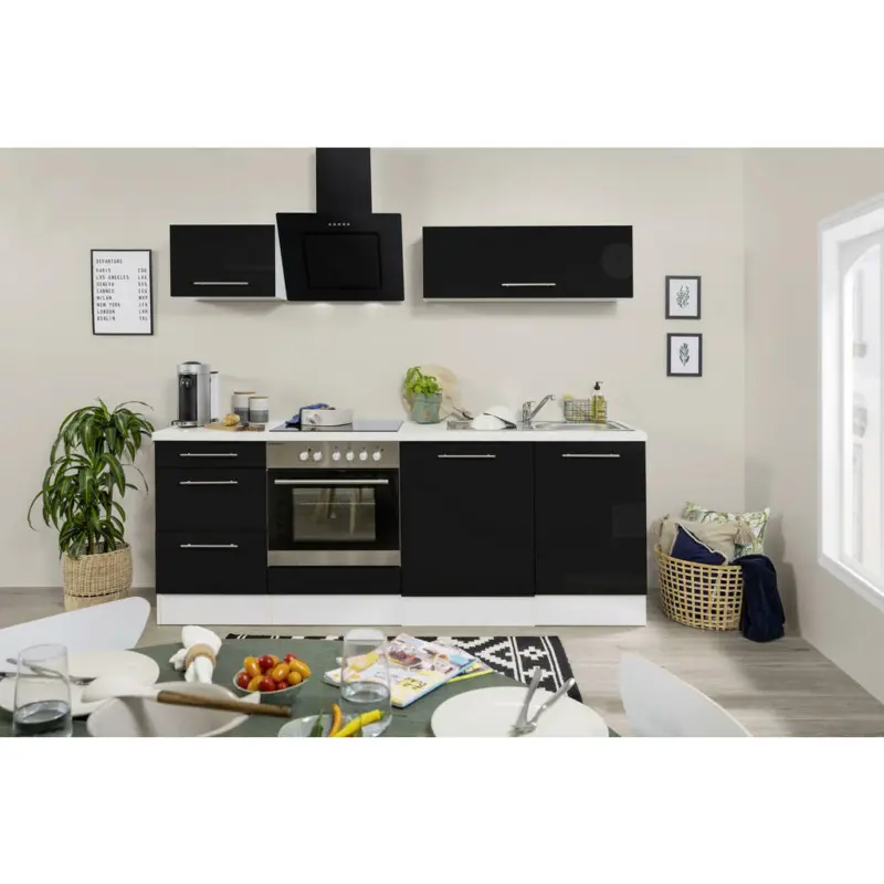 Küchenblock 220 cm in Schwarz, Weiß