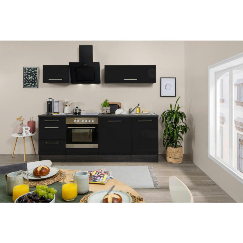 Küchenblock 220 cm in Grau, Schwarz
