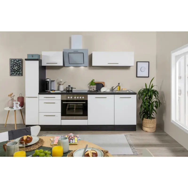 Küchenblock 250 cm in Grau, Weiß