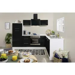 Eckküche 260/200 cm in Schwarz, Weiß