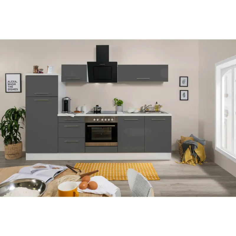 Küchenblock 270 cm in Grau, Weiß