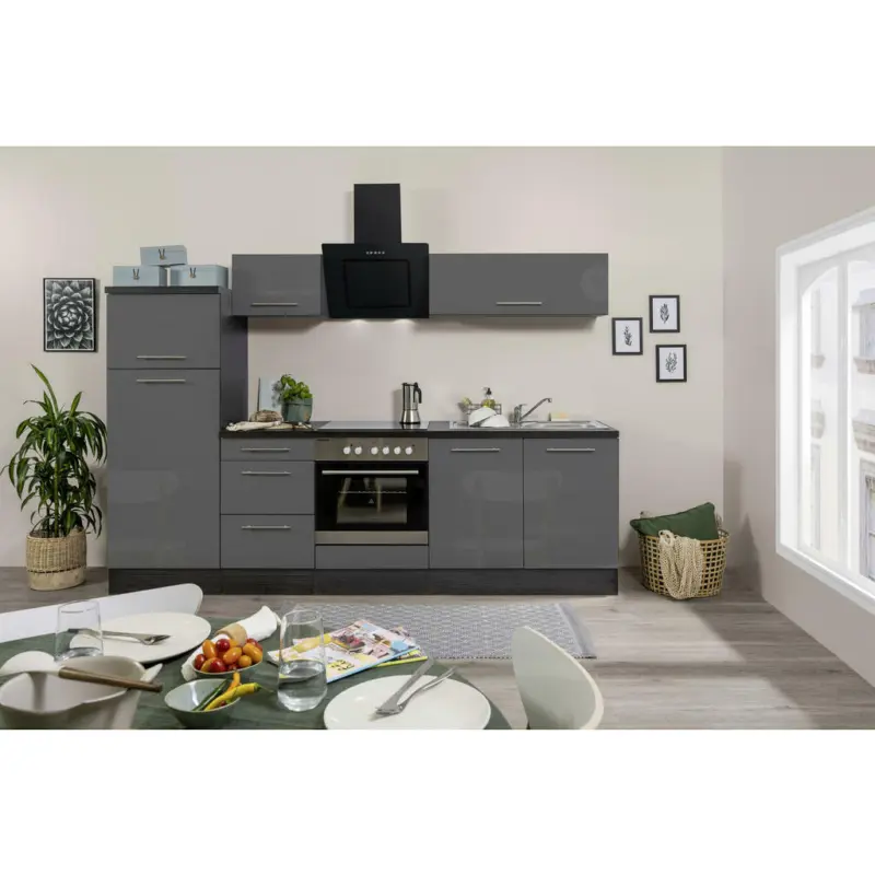 Küchenblock 270 cm in Grau, Eichefarben