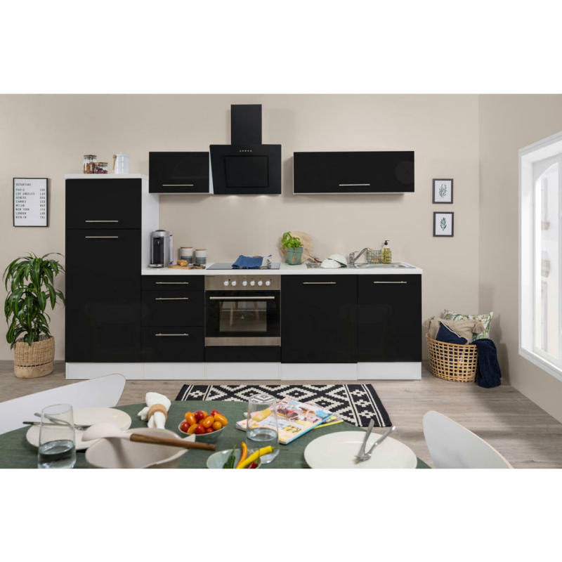 Küchenblock 280 cm in Schwarz, Weiß