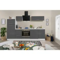 K&uuml;chenblock 280 cm in Grau, Wei&szlig;