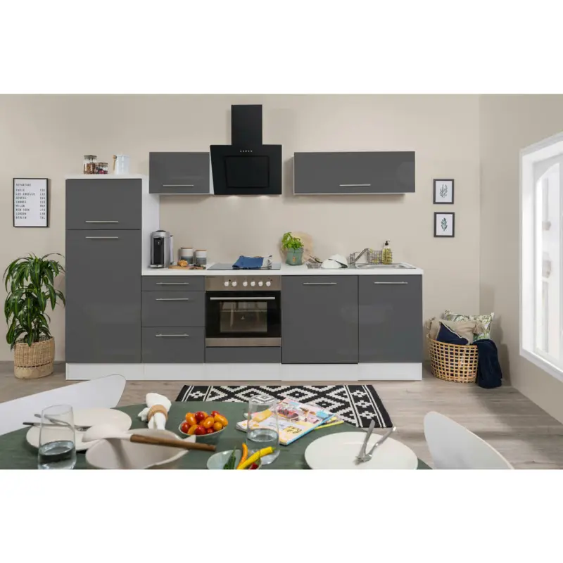 K&uuml;chenblock 280 cm in Grau, Wei&szlig;