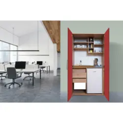 Schrankküche in Rot, Eichefarben